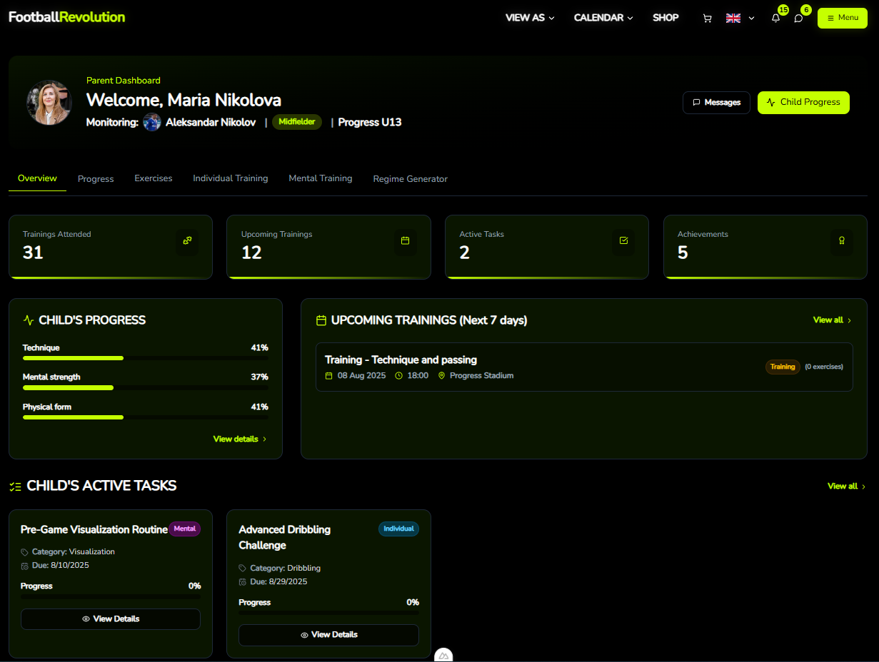 Parent Dashboard Preview